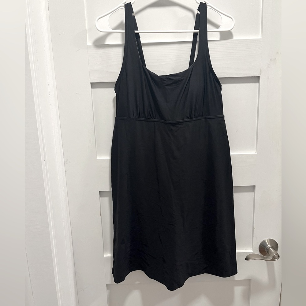 Black swim dress one piece with short chlorine resistant
